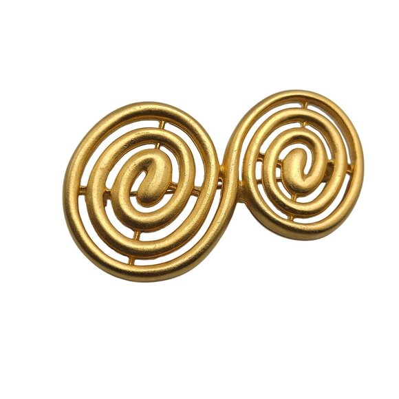 Vintage Matte Gold Tone Double Spiral Large Brooch Pin - Picture 1 of 4